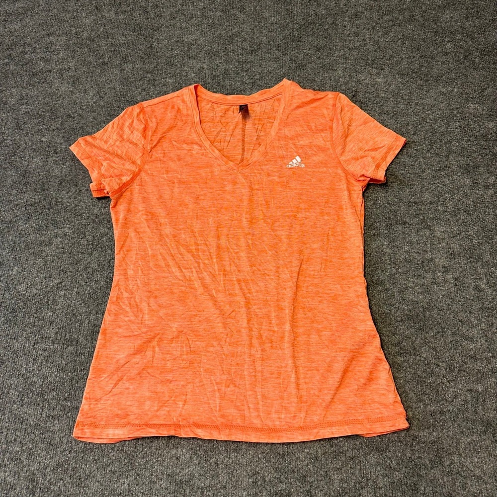 Adidas T-Shirt Womens Size M Orange Space Dye V-Neck Short Sleeve Athletic Top